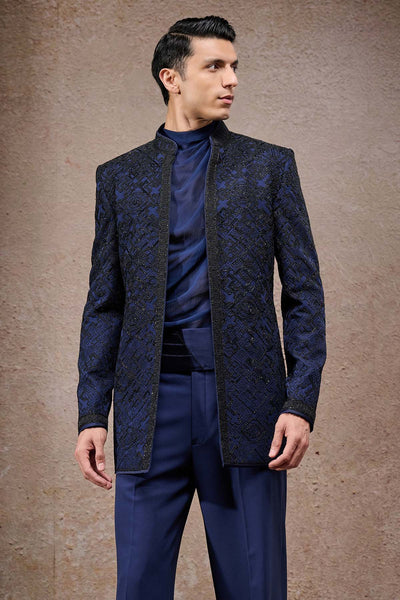 Tarun Tahiliani Menswear Abstract Embroidered Tonal Bandhgala Set indian designer wear online shopping melange singapore 
