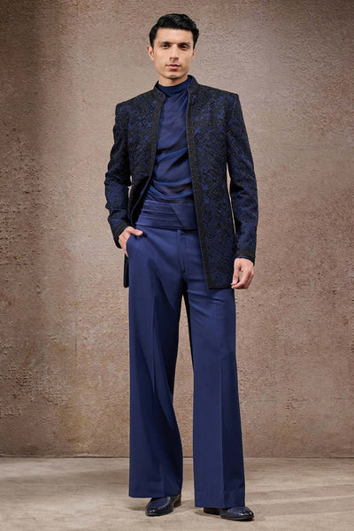 Tarun Tahiliani Menswear Abstract Embroidered Tonal Bandhgala Set indian designer wear online shopping melange singapore 
