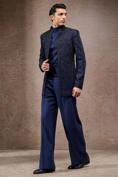 Tarun Tahiliani Menswear Abstract Embroidered Tonal Bandhgala Set indian designer wear online shopping melange singapore 
