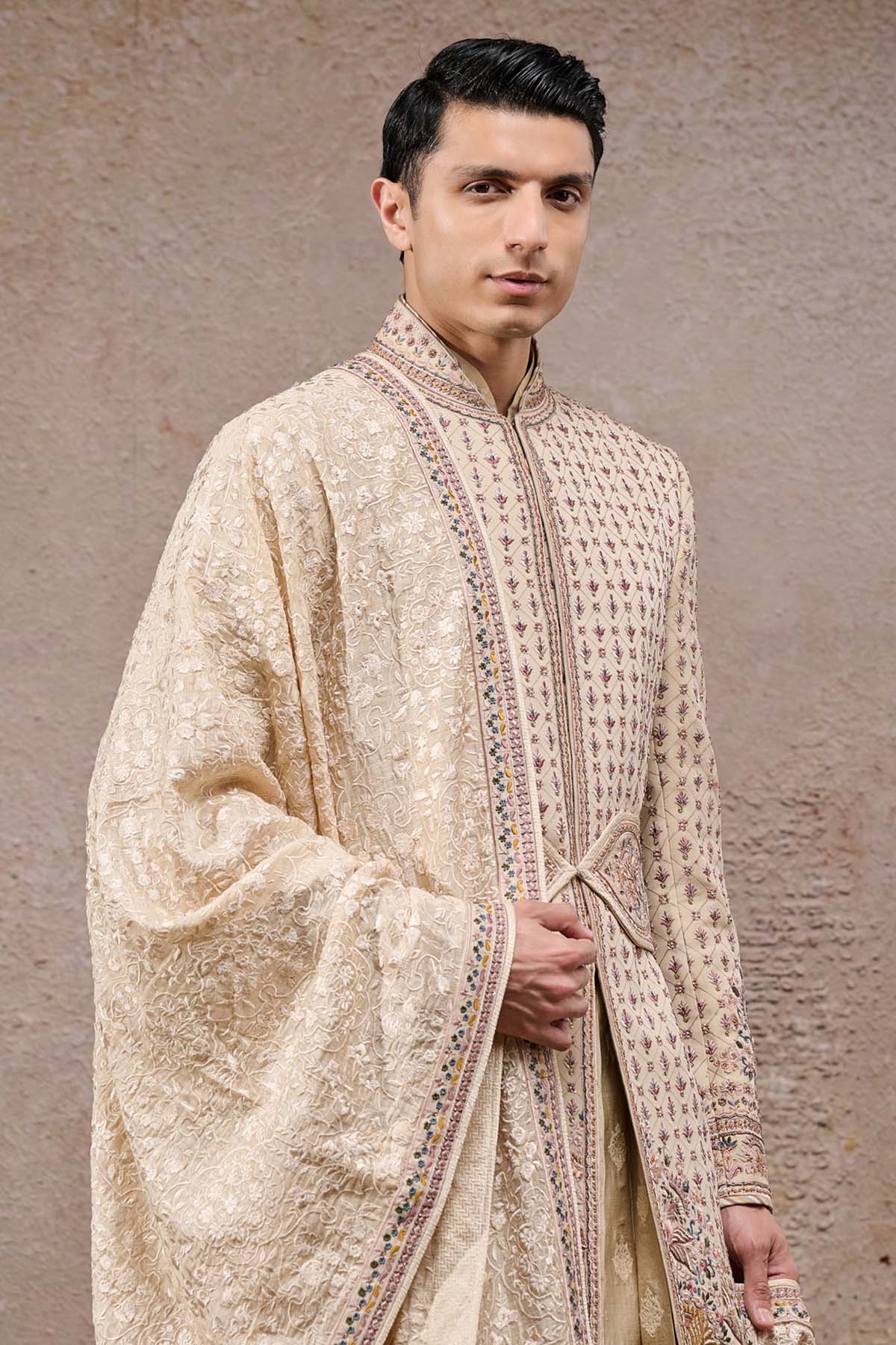 Tarun Tahiliani Menswear All-Over Thread Embroidered Groom Sherwani Set indian designer wear online shopping melange singapore 