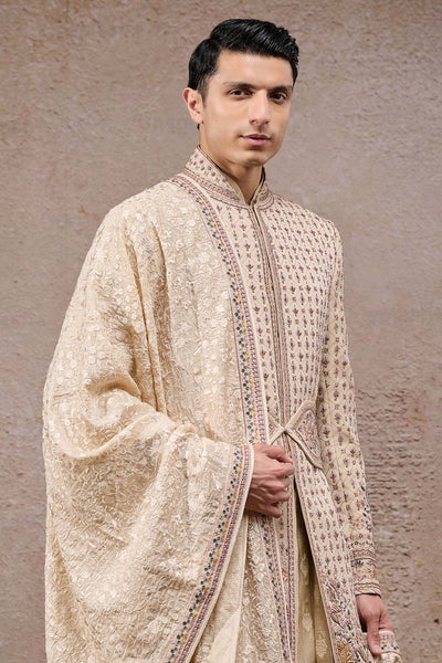 Tarun Tahiliani Menswear All-Over Thread Embroidered Groom Sherwani Set indian designer wear online shopping melange singapore 
