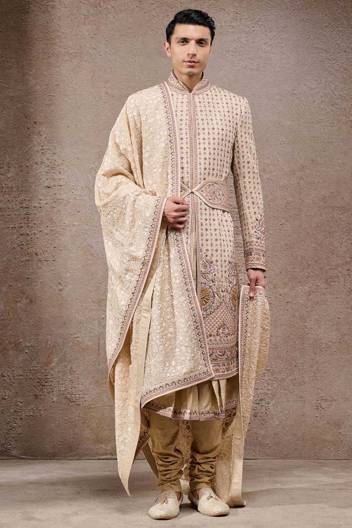 Tarun Tahiliani Menswear All-Over Thread Embroidered Groom Sherwani Set indian designer wear online shopping melange singapore 