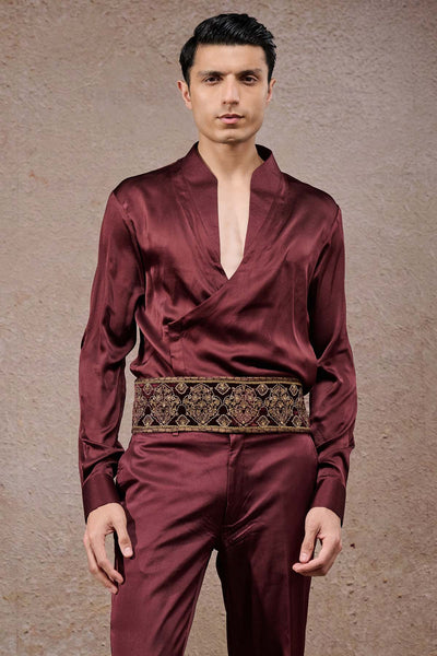 Tarun Tahiliani Menswear Antique Zardozi Velvet Bandhgala Set indian designer wear online shopping melange singapore 

