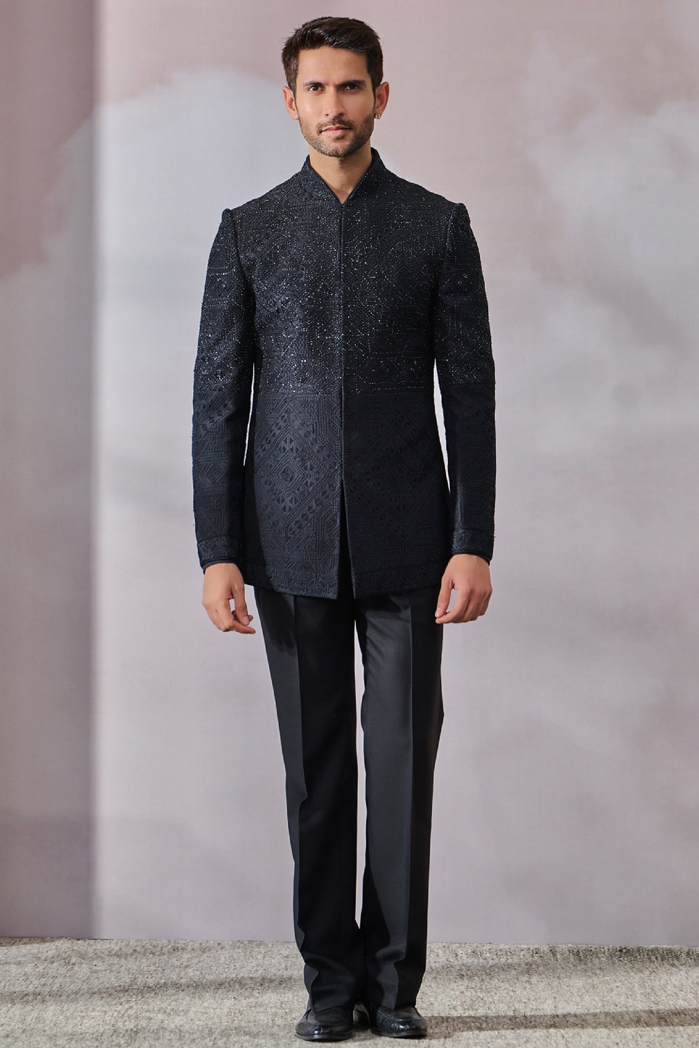 Tarun Tahiliani Menswear Bandgala Shirt Trouser Black indian designer wear online shopping melange singapore