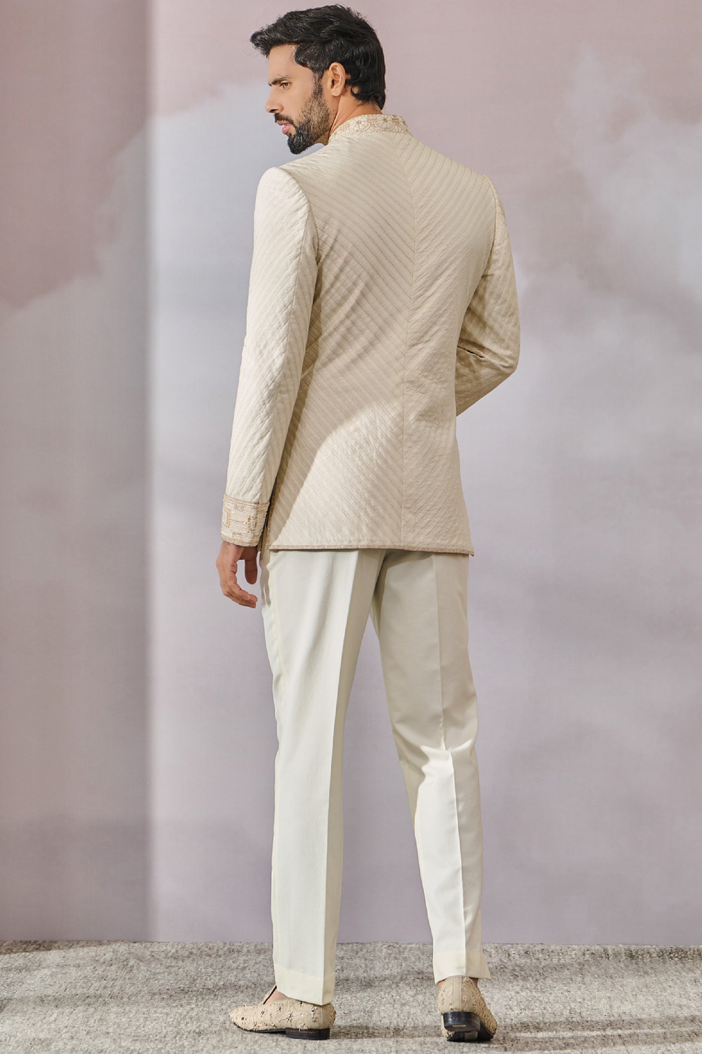 Tarun Tahiliani Menswear Bandgala Shirt Trouser Ivory indian designer wear online shopping melange singapore