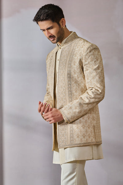 Tarun Tahiliani Menswear Bandgala Shirt Trouser Ivory indian designer wear online shopping melange singapore