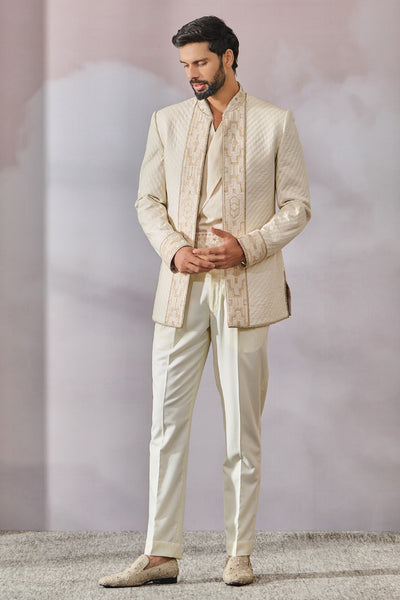 Tarun Tahiliani Menswear Bandgala Shirt Trouser Ivory indian designer wear online shopping melange singapore