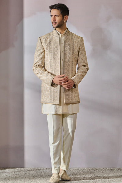 Tarun Tahiliani Menswear Bandgala Shirt Trouser Ivory indian designer wear online shopping melange singapore