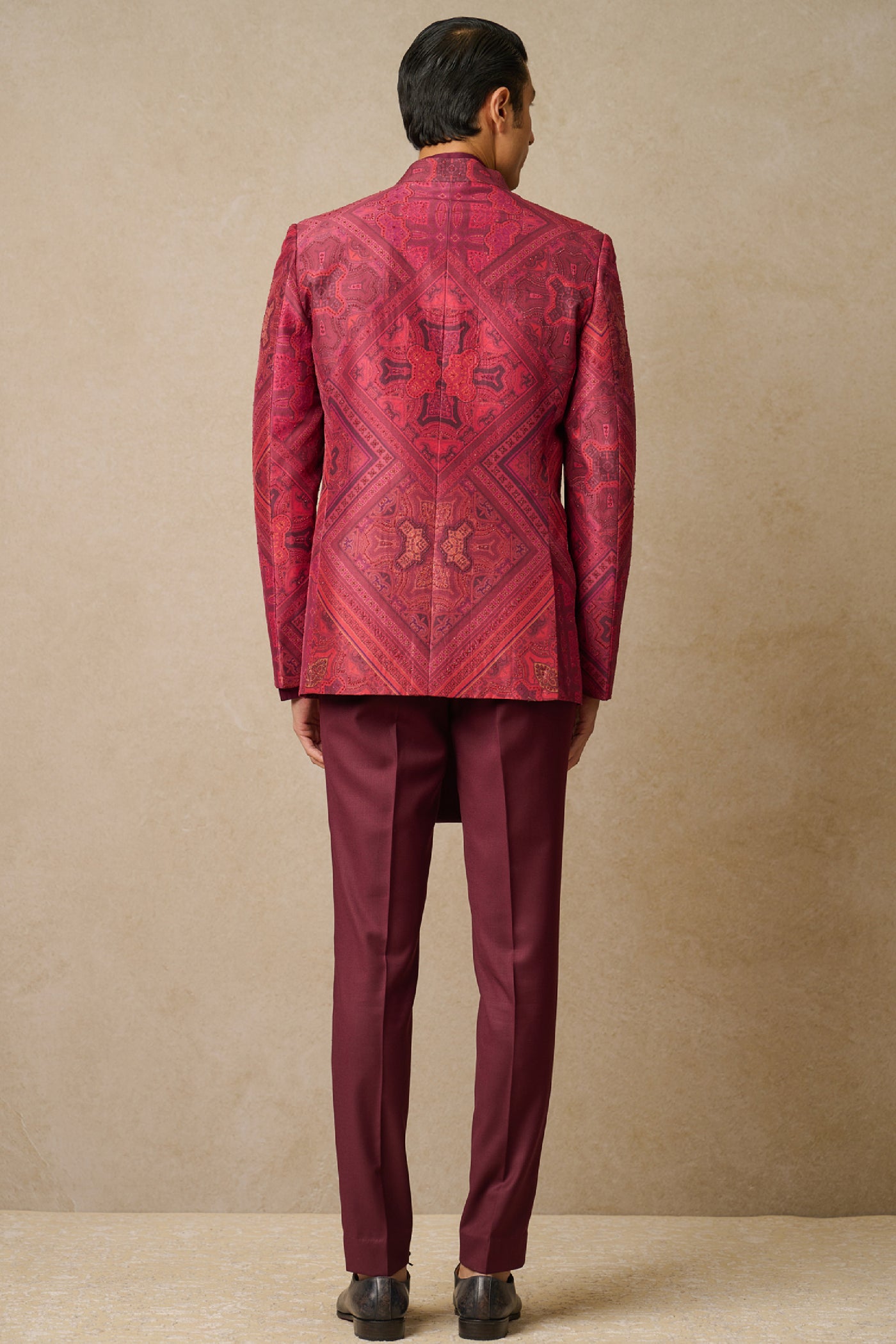 Tarun Tahiliani Menswear Bandhgala Shirt And Trouser Wine indian designer wear online shopping melange singapore