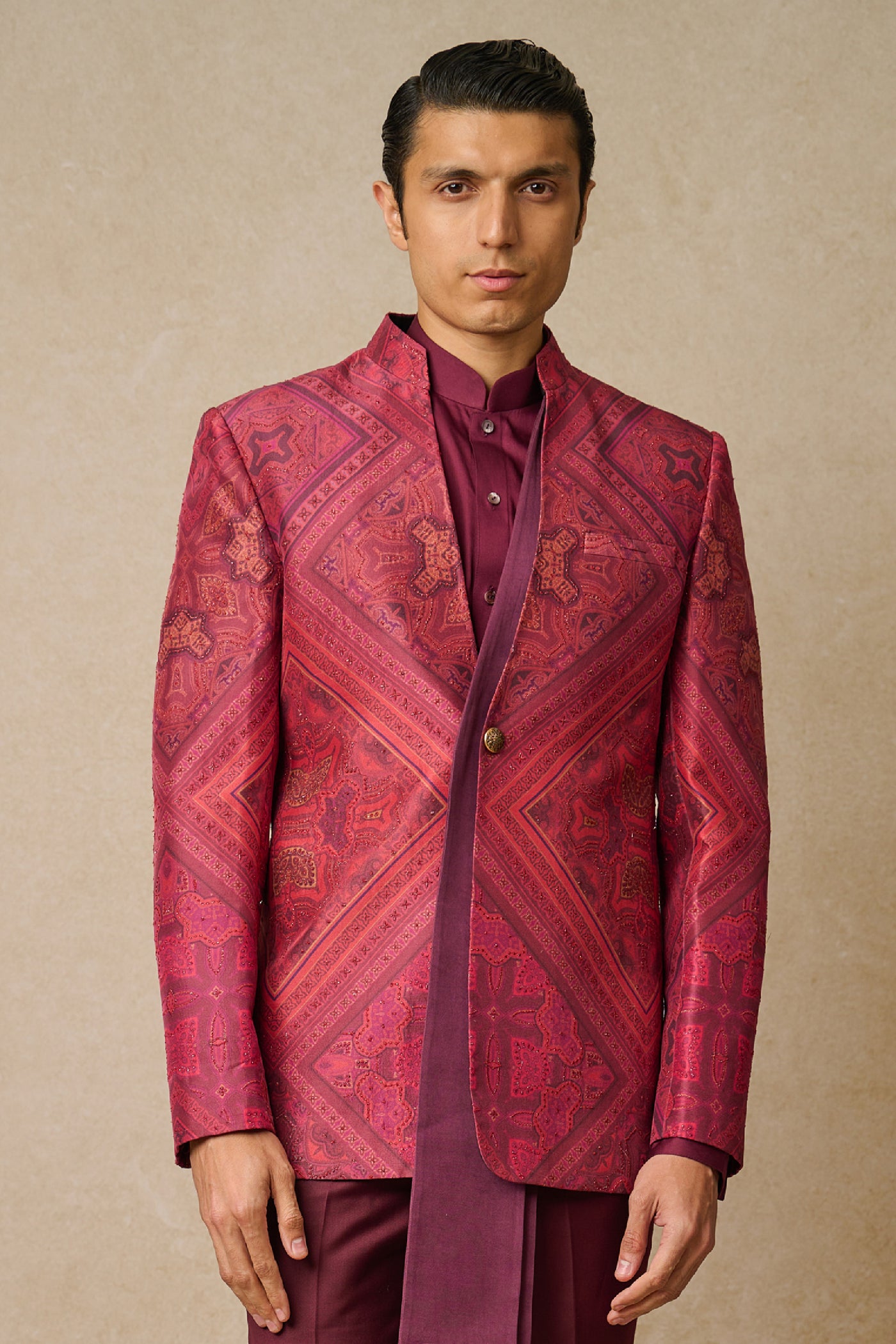 Tarun Tahiliani Menswear Bandhgala Shirt And Trouser Wine indian designer wear online shopping melange singapore