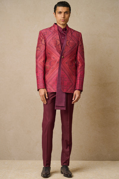 Tarun Tahiliani Menswear Bandhgala Shirt And Trouser Wine indian designer wear online shopping melange singapore