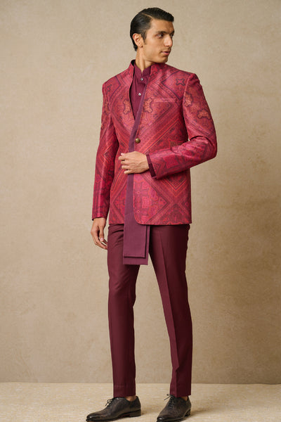 Tarun Tahiliani Menswear Bandhgala Shirt And Trouser Wine indian designer wear online shopping melange singapore