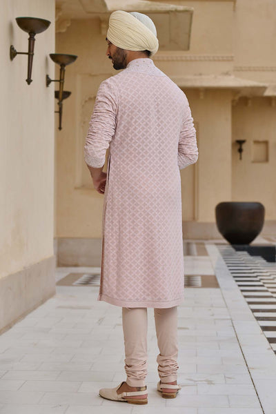 Tarun Tahiliani Menswear Chikankari Kurta Set with Pearl Detailing indian designer wear online shopping melange singapore 