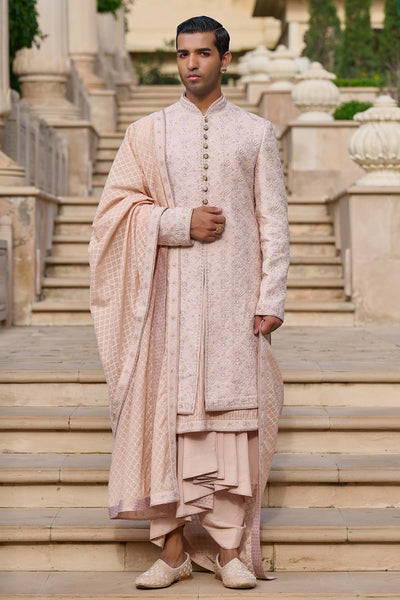 Tarun Tahiliani Menswear Chikankari Sherwani Set with Dhoti indian designer wear online shopping melange singapore 