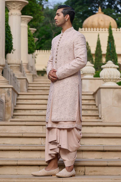 Tarun Tahiliani Menswear Chikankari Sherwani Set with Dhoti indian designer wear online shopping melange singapore 