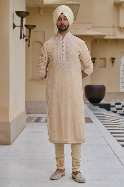 Tarun Tahiliani Menswear Classic Chikankari Embroidered Kurta Set indian designer wear online shopping melange singapore 