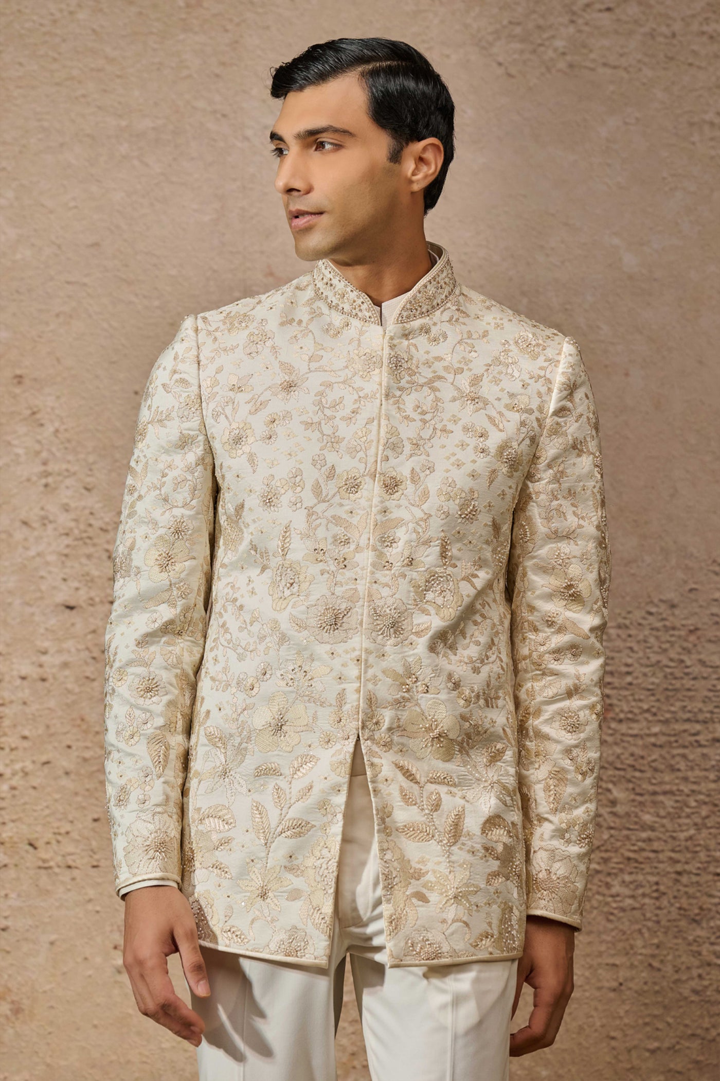Tarun Tahiliani Menswear Classic Floral Bandgala Set indian designer wear online shopping melange singapore