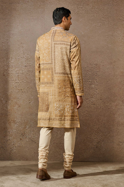 Tarun Tahiliani Menswear Classic Printed Kurta Beige indian designer wear online shopping melange singapore