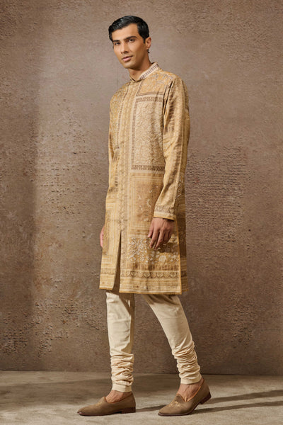 Tarun Tahiliani Menswear Classic Printed Kurta Beige indian designer wear online shopping melange singapore