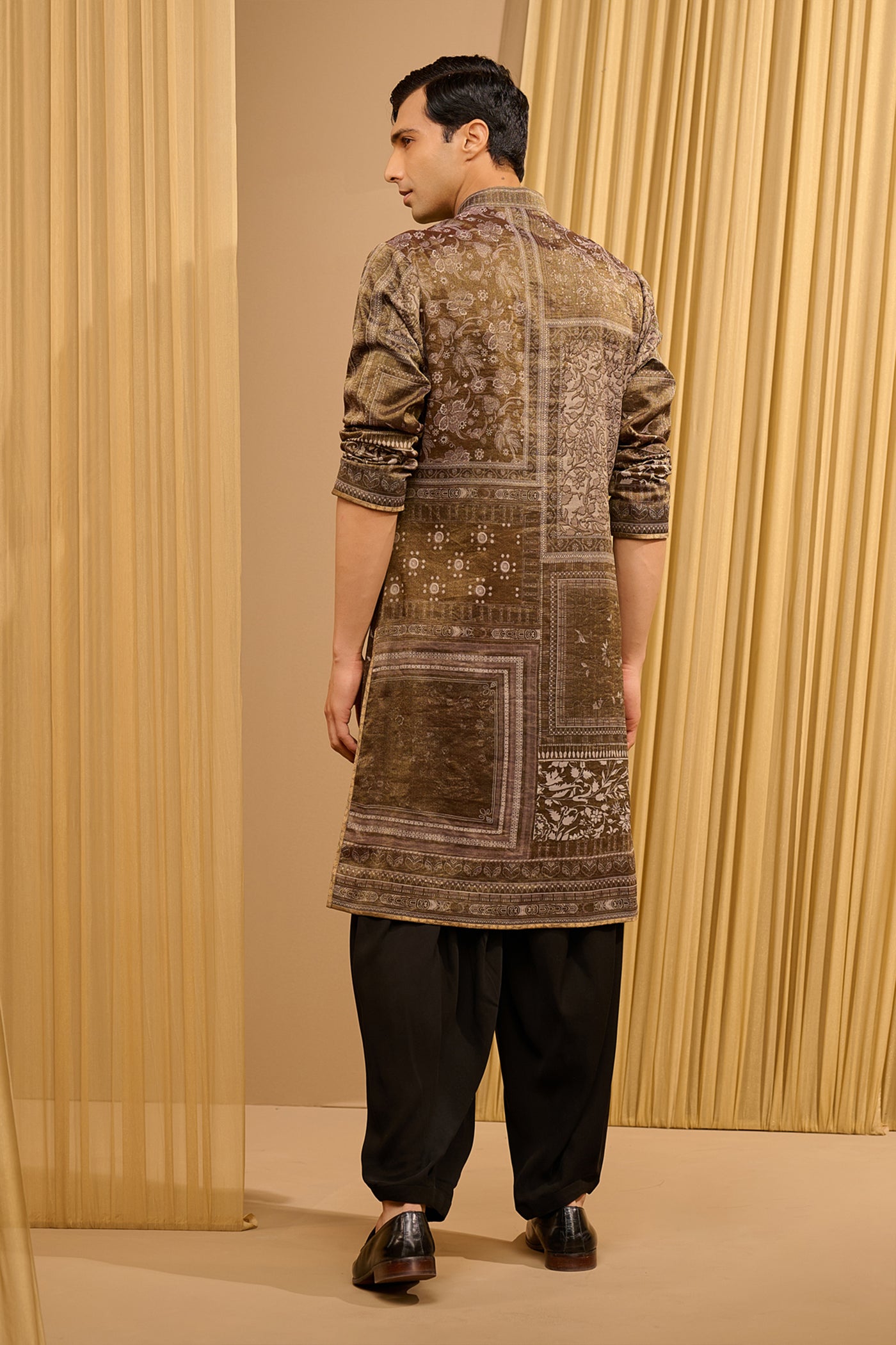 Tarun Tahiliani Menswear Classic Printed Kurta Olive indian designer wear online shopping melange singapore