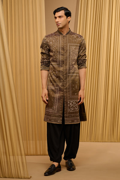 Tarun Tahiliani Menswear Classic Printed Kurta Olive indian designer wear online shopping melange singapore