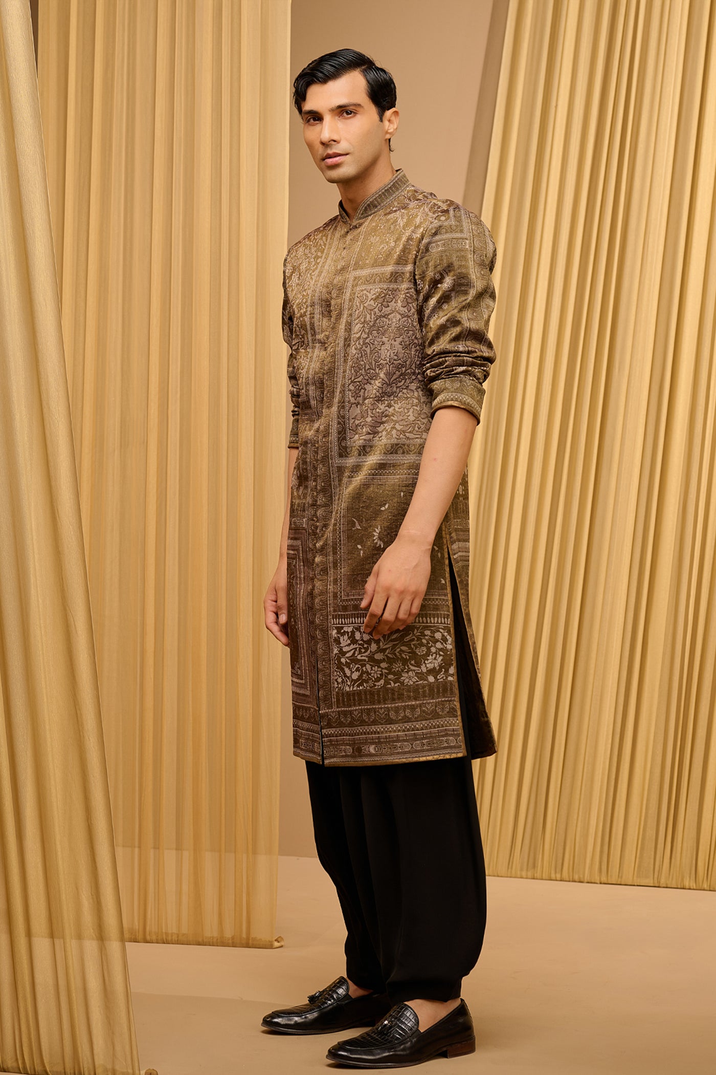Classic Printed Kurta Olive