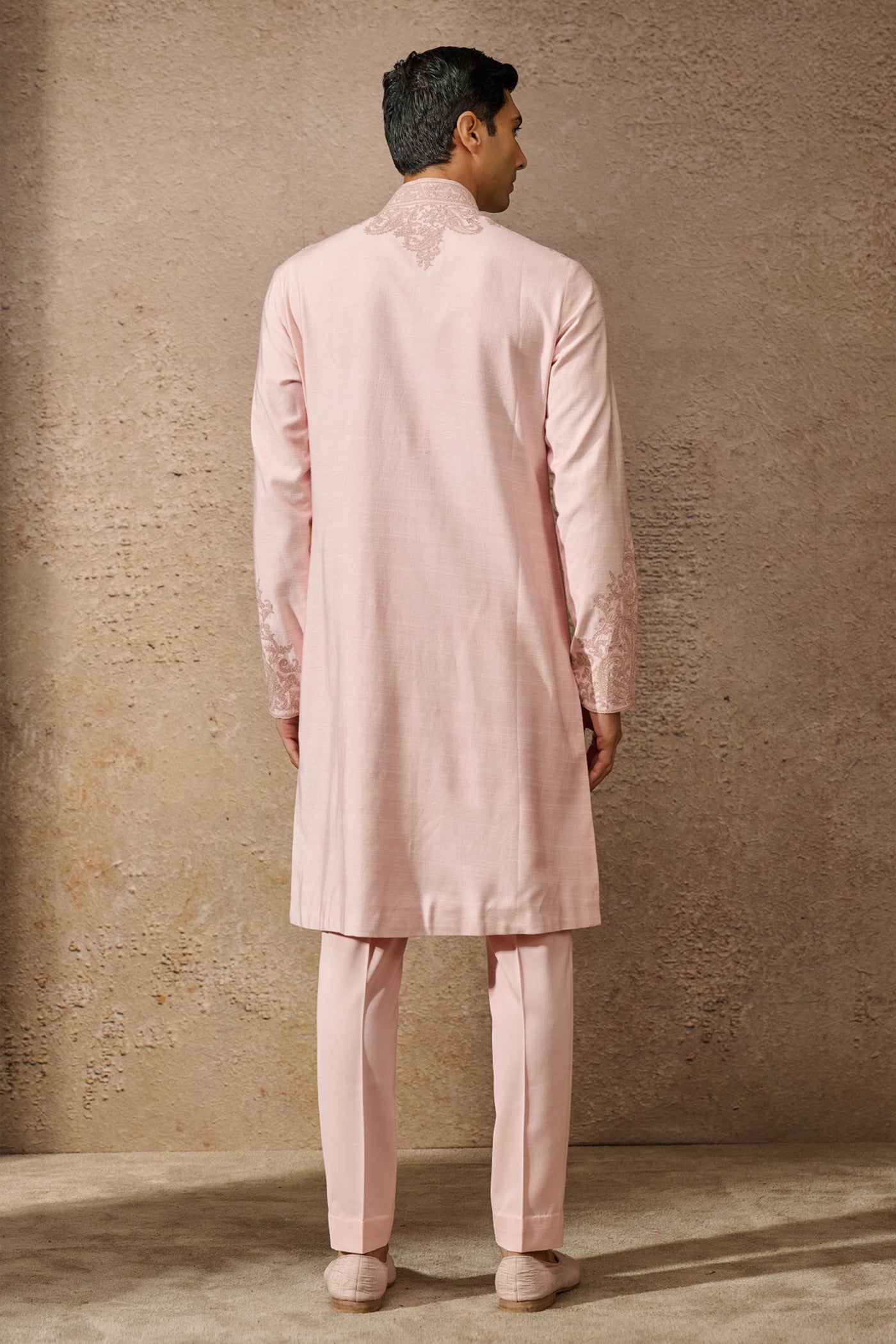 Tarun Tahiliani Menswear Classic Salmon Embroidered Kurta Set indian designer wear online shopping melange singapore