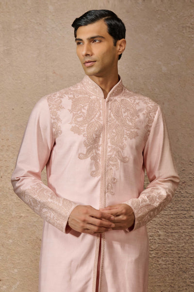 Tarun Tahiliani Menswear Classic Salmon Embroidered Kurta Set indian designer wear online shopping melange singapore