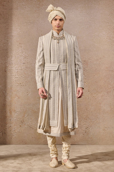Tarun Tahiliani Menswear Classic Tissue Geometric Sherwani indian designer wear online shopping melange singapore