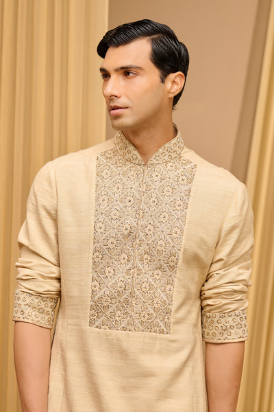 Tarun Tahiliani Menswear Embroidered Kurta Set Beige indian designer wear online shopping melange singapore
