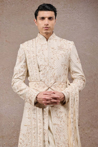 Tarun Tahiliani Menswear Floral Jaal Embroidered Sherwani Set indian designer wear online shopping melange singapore 
