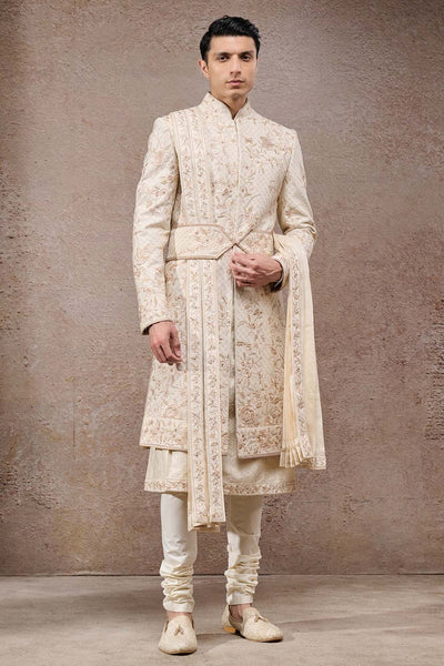 Tarun Tahiliani Menswear Floral Jaal Embroidered Sherwani Set indian designer wear online shopping melange singapore 
