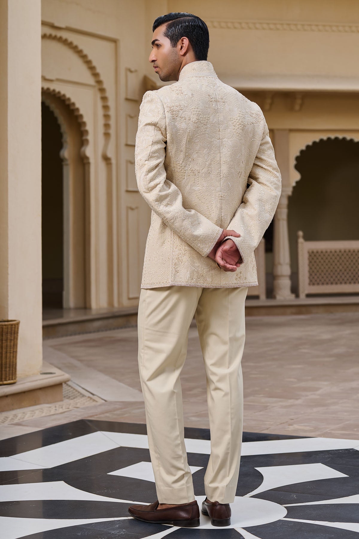 Tarun Tahiliani Menswear Georgette 80grm Cotton Satin Suiting Fabric indian designer wear online shopping melange singapore 