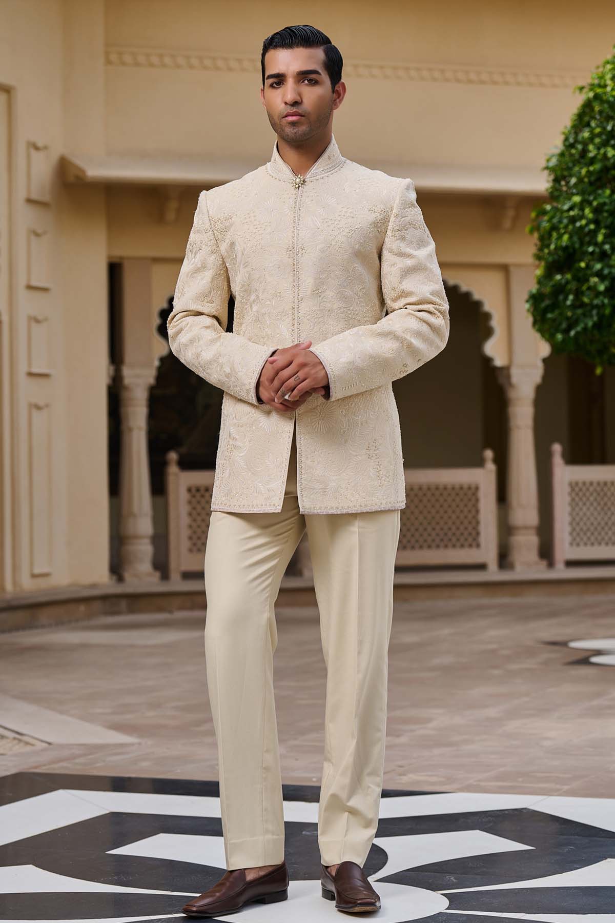 Tarun Tahiliani Menswear Georgette 80grm Cotton Satin Suiting Fabric indian designer wear online shopping melange singapore 
