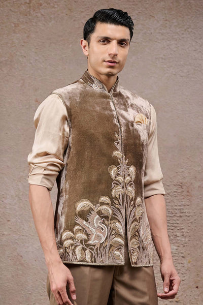 Tarun Tahiliani Menswear Hand- Embroidered Velvet Waistcoat indian designer wear online shopping melange singapore 