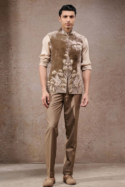 Tarun Tahiliani Menswear Hand- Embroidered Velvet Waistcoat indian designer wear online shopping melange singapore 