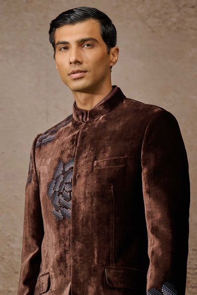 Tarun Tahiliani Menswear Indowestern Bandgala Set Brown indian designer wear online shopping melange singapore