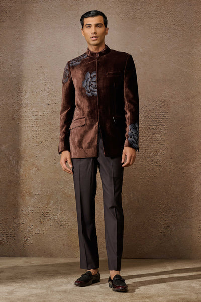 Tarun Tahiliani Menswear Indowestern Bandgala Set Brown indian designer wear online shopping melange singapore