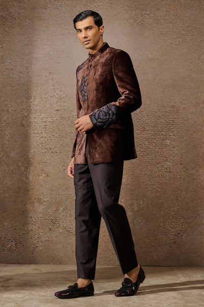 Tarun Tahiliani Menswear Indowestern Bandgala Set Brown indian designer wear online shopping melange singapore