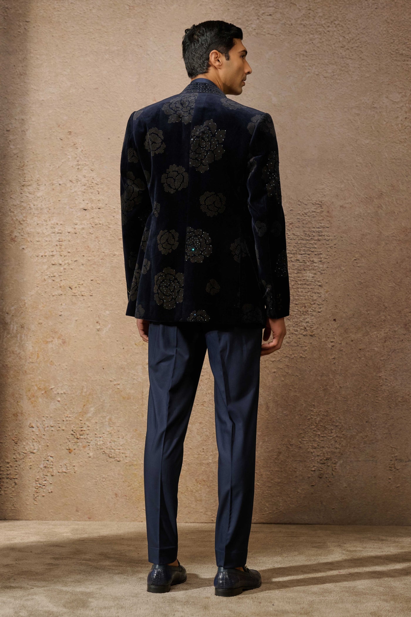 Tarun Tahiliani Menswear Indowestern Bandgala Set Navy indian designer wear online shopping melange singapore