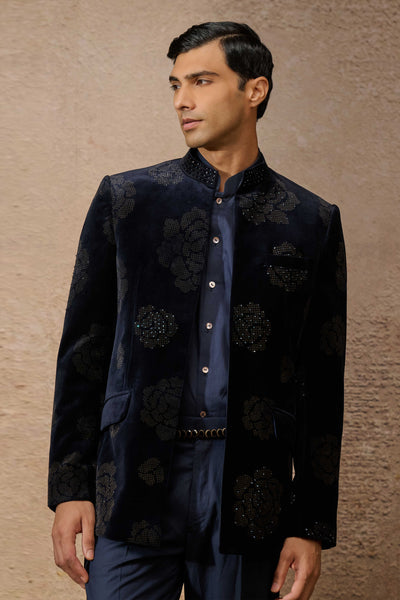 Tarun Tahiliani Menswear Indowestern Bandgala Set Navy indian designer wear online shopping melange singapore