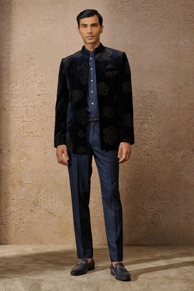 Tarun Tahiliani Menswear Indowestern Bandgala Set Navy indian designer wear online shopping melange singapore