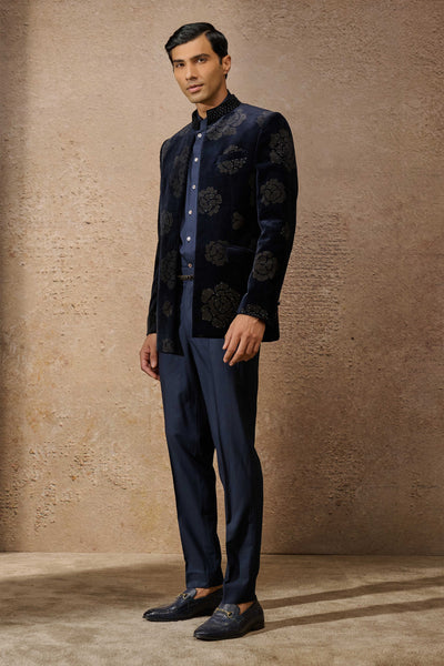 Tarun Tahiliani Menswear Indowestern Bandgala Set Navy indian designer wear online shopping melange singapore