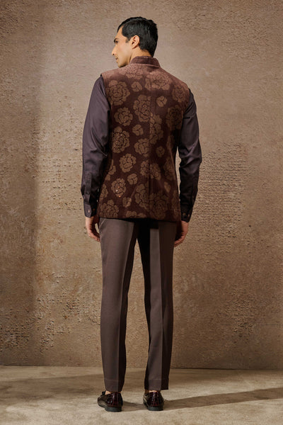 Tarun Tahiliani Menswear Indowestern Brown Waistcoat Set indian designer wear online shopping melange singapore

