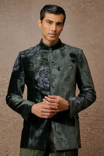 Tarun Tahiliani Menswear Indowestern Emerald Bandgala Set indian designer wear online shopping melange singapore