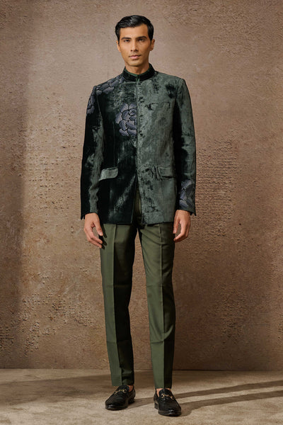 Tarun Tahiliani Menswear Indowestern Emerald Bandgala Set indian designer wear online shopping melange singapore