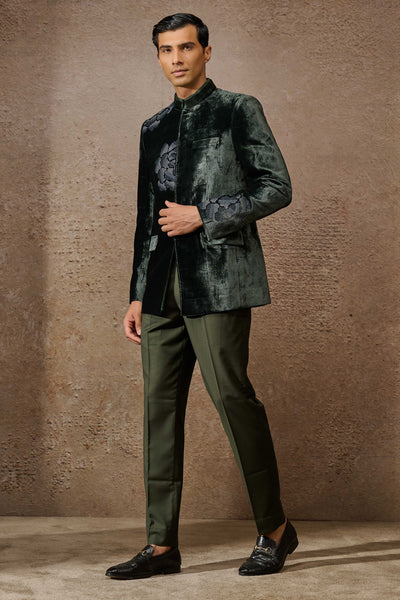 Tarun Tahiliani Menswear Indowestern Emerald Bandgala Set indian designer wear online shopping melange singapore