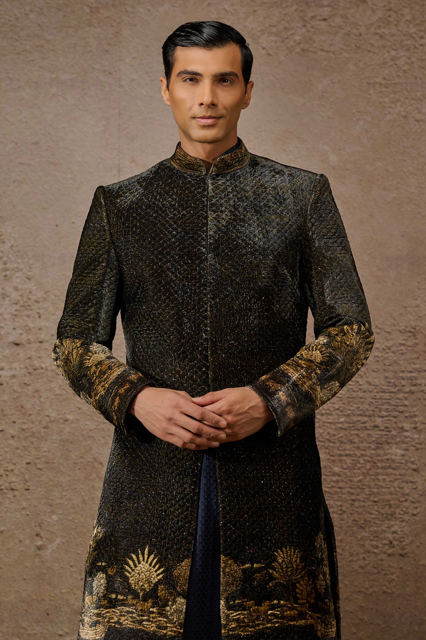 Tarun Tahiliani Menswear Indowestern Sherwani Set Brown indian designer wear online shopping melange singapore