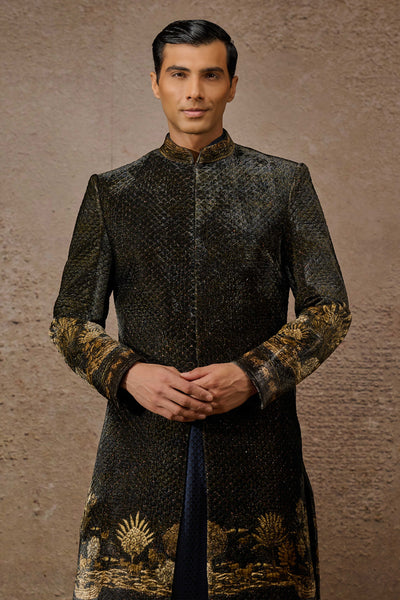 Tarun Tahiliani Menswear Indowestern Sherwani Set Brown indian designer wear online shopping melange singapore