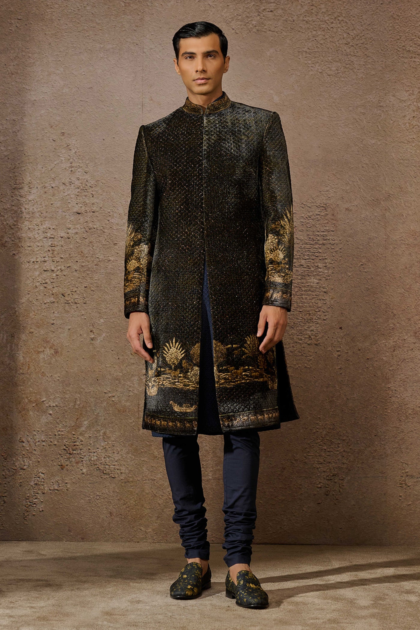 Tarun Tahiliani Menswear Indowestern Sherwani Set Brown indian designer wear online shopping melange singapore